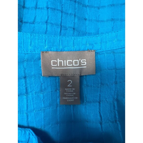 Chico’s Blue Squared Textured Moto Lightweight Zip Up Blouse Women's Size 2 US L - Picture 6 of 10